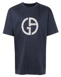 Мужская темно-синяя футболка с круглым вырезом с вышивкой от Giorgio Armani