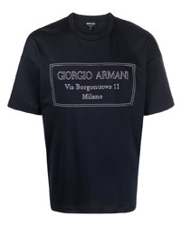 Мужская темно-синяя футболка с круглым вырезом с вышивкой от Giorgio Armani