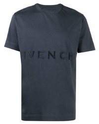 Мужская темно-синяя футболка с круглым вырезом с вышивкой от Givenchy