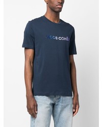 Мужская темно-синяя футболка с круглым вырезом с вышивкой от Jacob Cohen