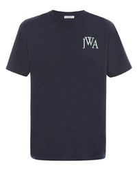Мужская темно-синяя футболка с круглым вырезом с вышивкой от JW Anderson