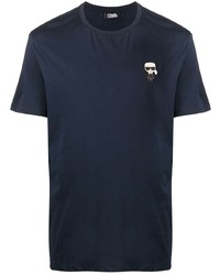 Мужская темно-синяя футболка с круглым вырезом с вышивкой от Karl Lagerfeld