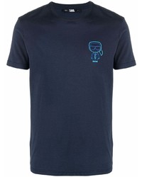 Мужская темно-синяя футболка с круглым вырезом с вышивкой от Karl Lagerfeld