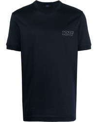 Мужская темно-синяя футболка с круглым вырезом с вышивкой от Kiton
