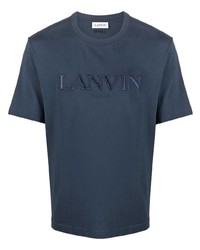 Мужская темно-синяя футболка с круглым вырезом с вышивкой от Lanvin