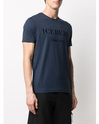 Мужская темно-синяя футболка с круглым вырезом с вышивкой от Iceberg