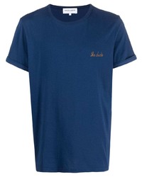 Мужская темно-синяя футболка с круглым вырезом с вышивкой от Maison Labiche