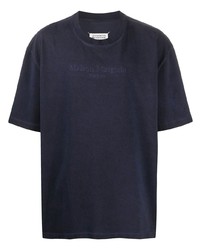Мужская темно-синяя футболка с круглым вырезом с вышивкой от Maison Margiela