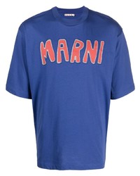 Мужская темно-синяя футболка с круглым вырезом с вышивкой от Marni