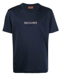 Мужская темно-синяя футболка с круглым вырезом с вышивкой от Missoni