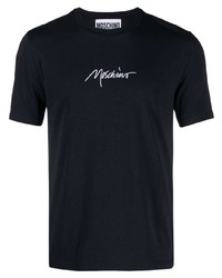Мужская темно-синяя футболка с круглым вырезом с вышивкой от Moschino