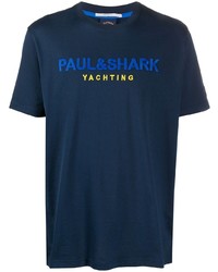 Мужская темно-синяя футболка с круглым вырезом с вышивкой от Paul & Shark