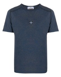 Мужская темно-синяя футболка с круглым вырезом с вышивкой от Stone Island