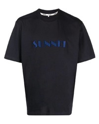 Мужская темно-синяя футболка с круглым вырезом с вышивкой от Sunnei