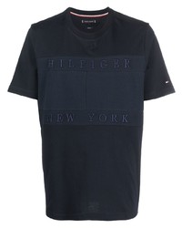 Мужская темно-синяя футболка с круглым вырезом с вышивкой от Tommy Hilfiger