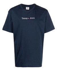 Мужская темно-синяя футболка с круглым вырезом с вышивкой от Tommy Jeans