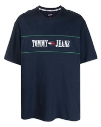 Мужская темно-синяя футболка с круглым вырезом с вышивкой от Tommy Jeans