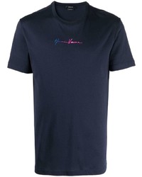Мужская темно-синяя футболка с круглым вырезом с вышивкой от Versace