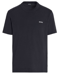 Мужская темно-синяя футболка с круглым вырезом с вышивкой от Zegna