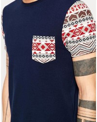 Мужская темно-синяя футболка с круглым вырезом с геометрическим рисунком от Asos
