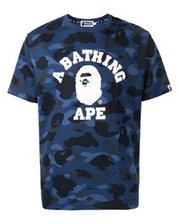 Мужская темно-синяя футболка с круглым вырезом с камуфляжным принтом от A Bathing Ape
