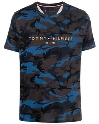 Мужская темно-синяя футболка с круглым вырезом с камуфляжным принтом от Tommy Hilfiger