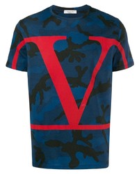 Мужская темно-синяя футболка с круглым вырезом с камуфляжным принтом от Valentino