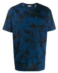 Мужская темно-синяя футболка с круглым вырезом с камуфляжным принтом от Valentino