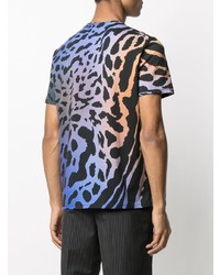 Мужская темно-синяя футболка с круглым вырезом с леопардовым принтом от Just Cavalli