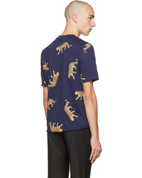 Мужская темно-синяя футболка с круглым вырезом с леопардовым принтом от Paul Smith