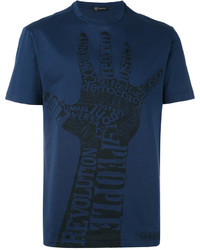 Темно-синяя футболка с круглым вырезом с принтом