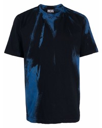 Мужская темно-синяя футболка с круглым вырезом с принтом тай-дай от Diesel
