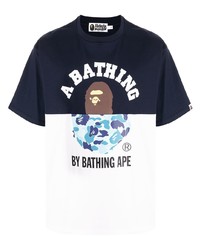 Мужская темно-синяя футболка с круглым вырезом с принтом от A Bathing Ape