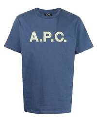 Мужская темно-синяя футболка с круглым вырезом с принтом от A.P.C.