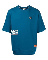 Мужская темно-синяя футболка с круглым вырезом с принтом от AAPE BY A BATHING APE