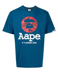 Мужская темно-синяя футболка с круглым вырезом с принтом от AAPE BY A BATHING APE