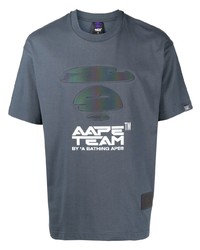 Мужская темно-синяя футболка с круглым вырезом с принтом от AAPE BY A BATHING APE