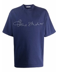 Мужская темно-синяя футболка с круглым вырезом с принтом от Acne Studios