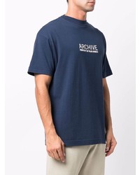 Мужская темно-синяя футболка с круглым вырезом с принтом от Palm Angels