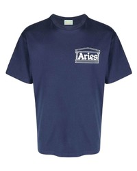Мужская темно-синяя футболка с круглым вырезом с принтом от Aries