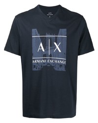 Мужская темно-синяя футболка с круглым вырезом с принтом от Armani Exchange