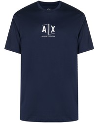 Мужская темно-синяя футболка с круглым вырезом с принтом от Armani Exchange