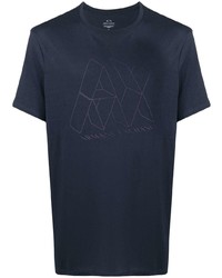 Мужская темно-синяя футболка с круглым вырезом с принтом от Armani Exchange