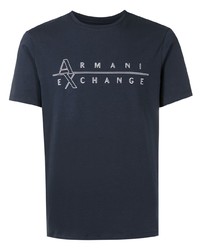 Мужская темно-синяя футболка с круглым вырезом с принтом от Armani Exchange