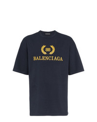 Мужская темно-синяя футболка с круглым вырезом с принтом от Balenciaga