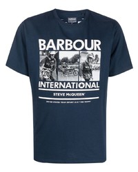 Мужская темно-синяя футболка с круглым вырезом с принтом от Barbour International