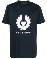 Мужская темно-синяя футболка с круглым вырезом с принтом от Belstaff