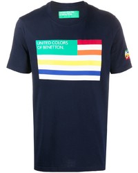 Мужская темно-синяя футболка с круглым вырезом с принтом от Benetton