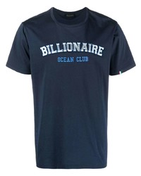 Мужская темно-синяя футболка с круглым вырезом с принтом от Billionaire