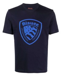 Мужская темно-синяя футболка с круглым вырезом с принтом от Blauer